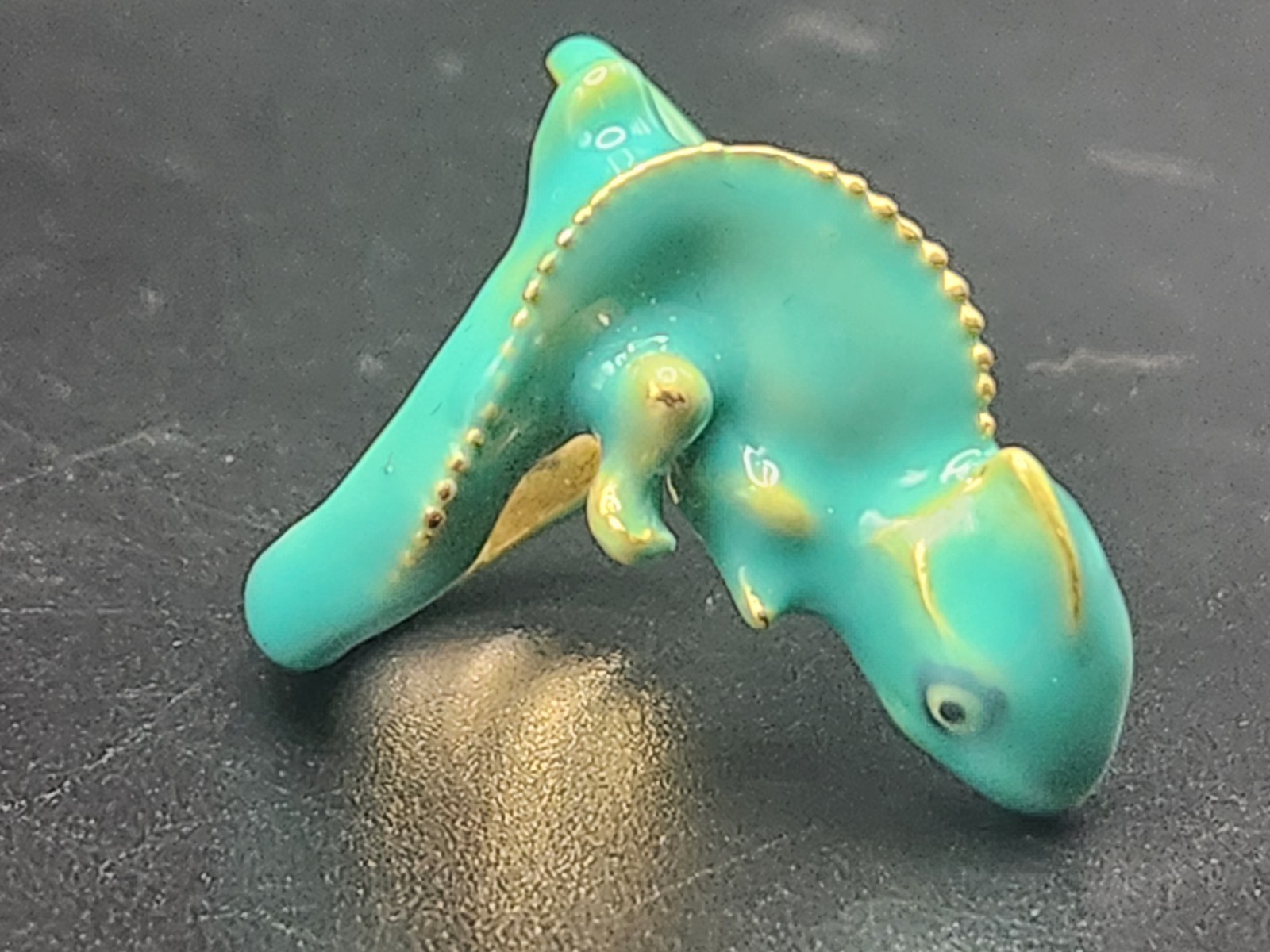 #0311 – Green Chameleon Lizard Ring Gold Tone Enamel Rhinestone Eyes Size 5.5…