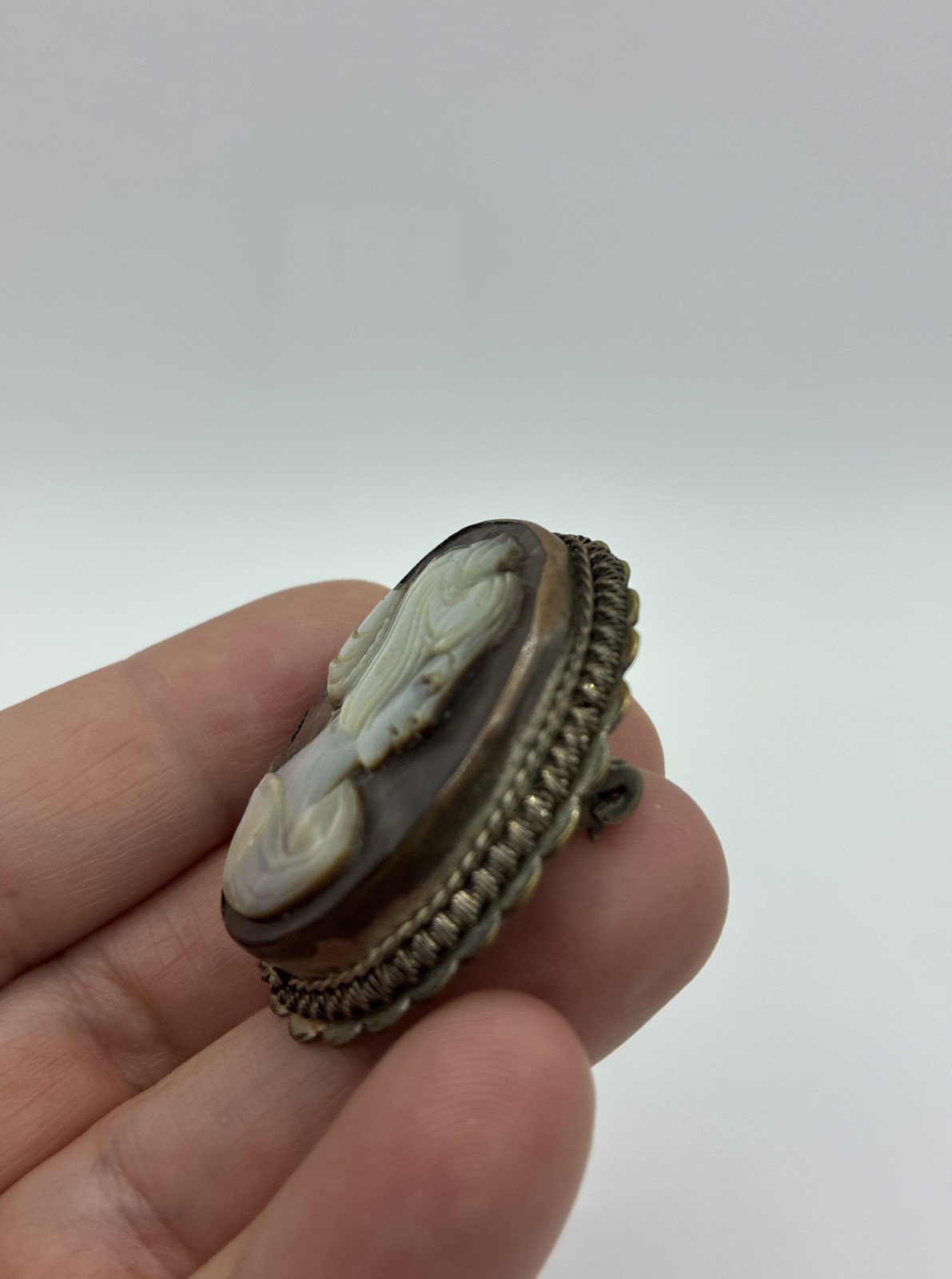 Vintage Cameo Brooch Pendant Lot Hand Carved Pin Poet Core Signed Mid Century