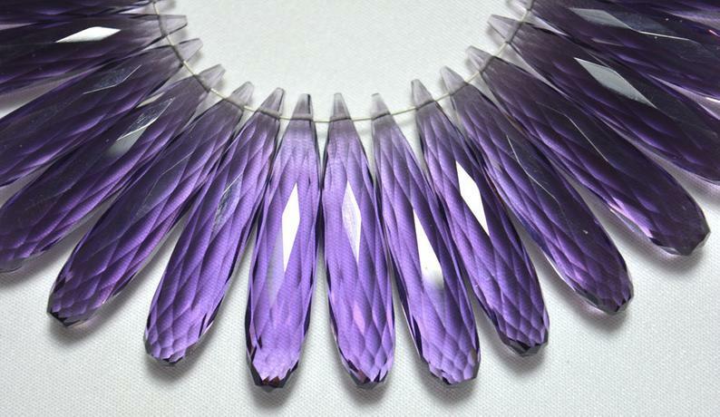 8 Ps Hydro Amethyst Purple Tear Drop Long Beads Briolette Faceted Jewelry Making