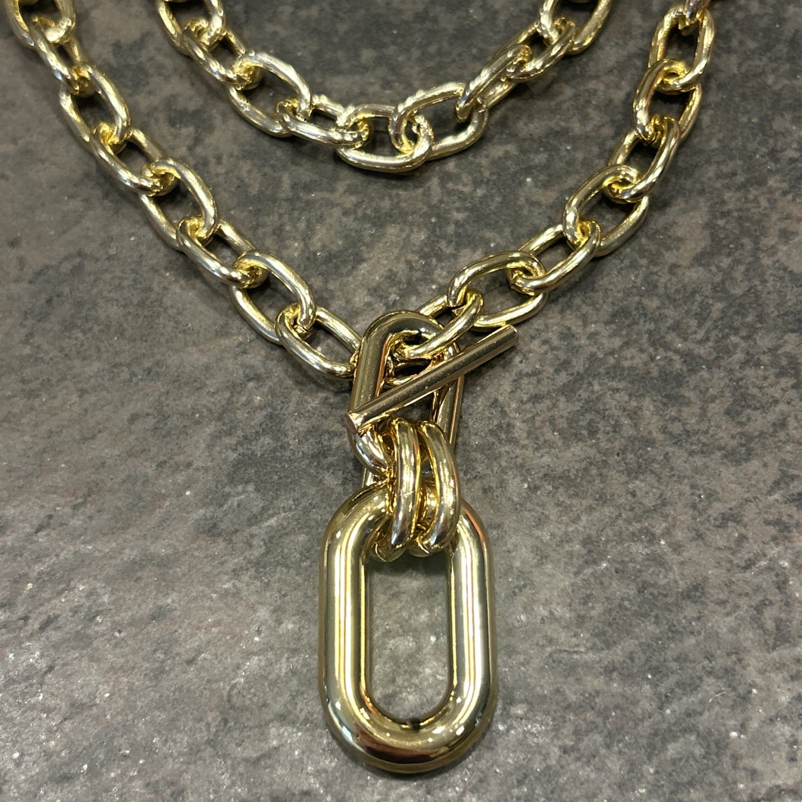 Two Piece Chunky Link Layered Necklace Set In Goldtone