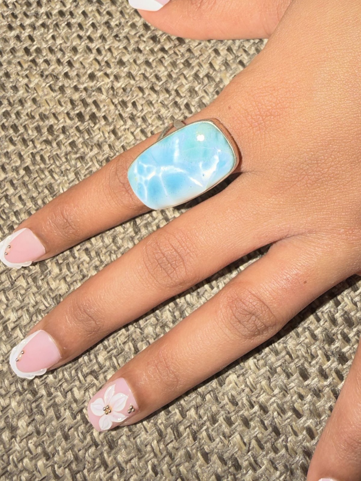 Natural Larimar Rectangular Cabochon 925 Sterling Silver Ring
