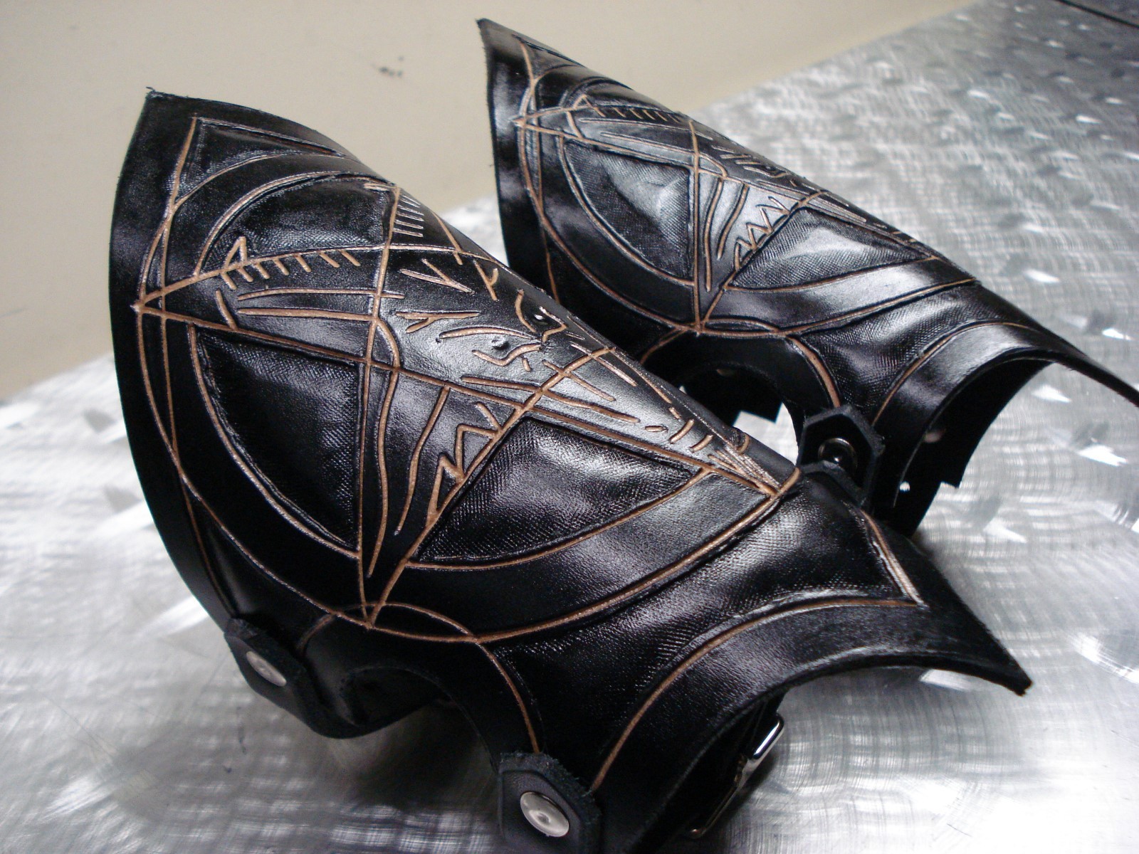 LEATHER BAPHOMET CARVED GAUNTLET. BLACK METAL…(MDLG0149) …..BEHEMOTH