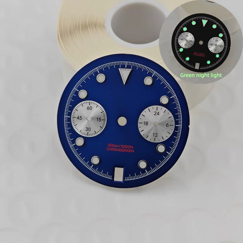 29.5mm Multi-functional 6 o’clock Watch Dial Green Lume for VK64 Movement Parts