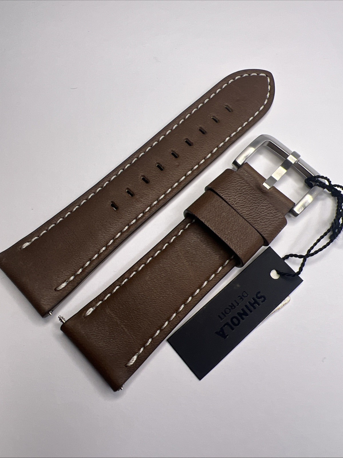 Shinola 24mm Dark Nut Brown Leather Watch Strap Band 22mm Brushed Steel Tang