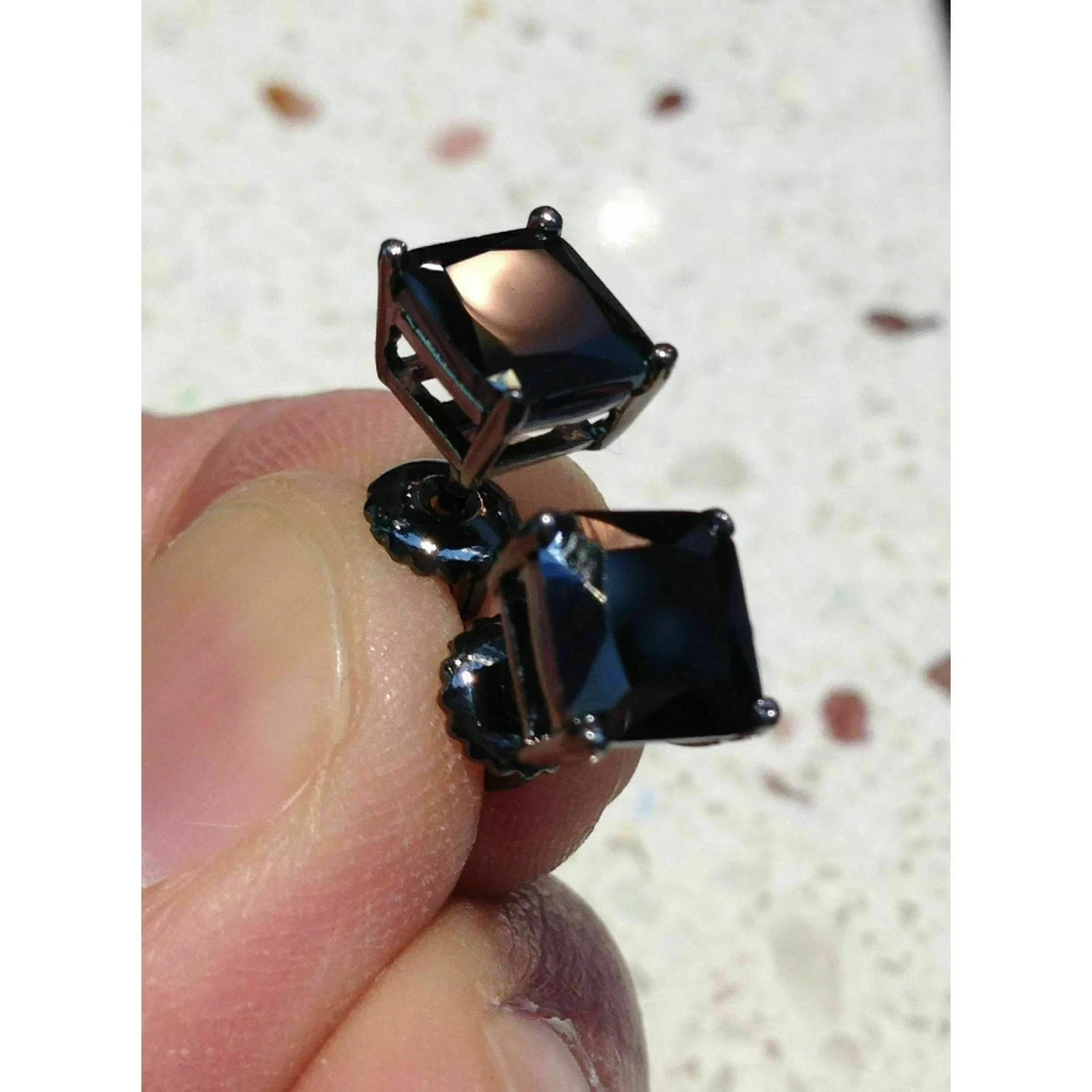 3TCW Princess Cut Lab Created Diamond Stud Earring 14k Black Gold Plated