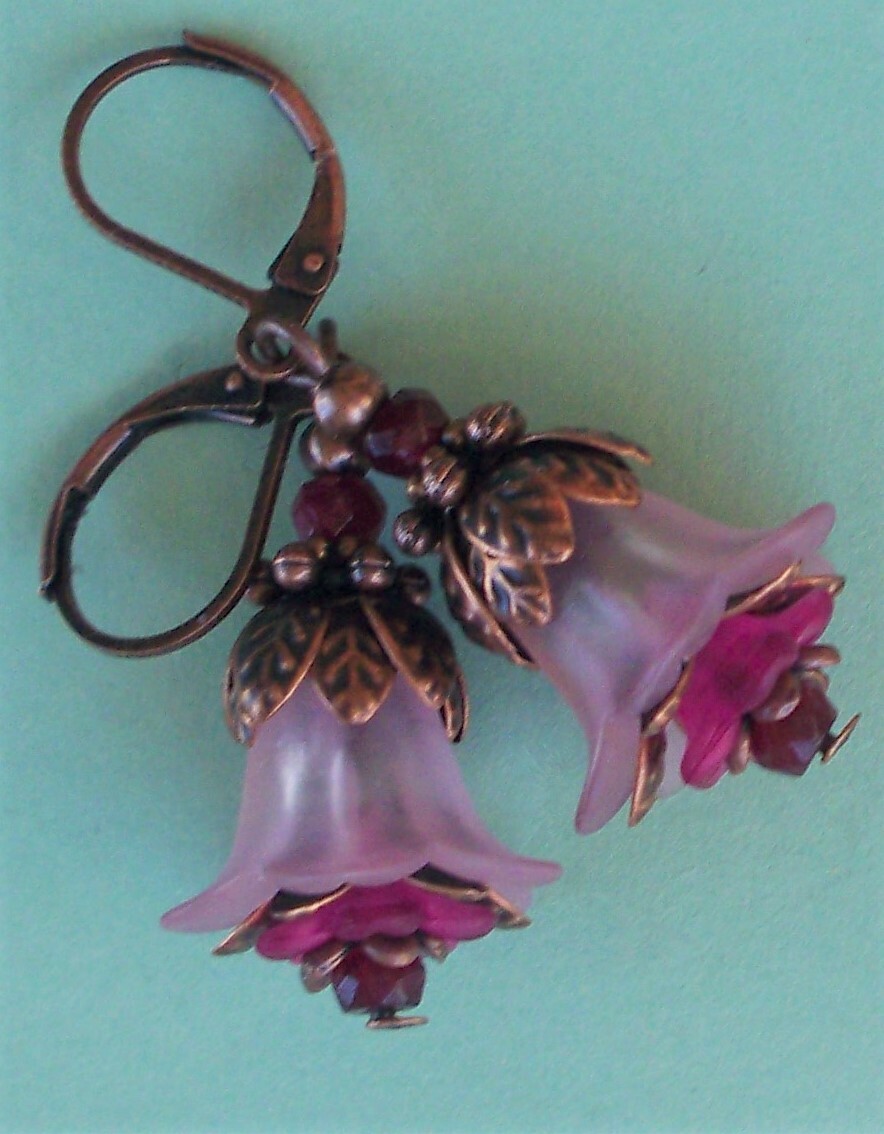 acrylic TRUMPET FLOWER with jade choose COLOR handcrafted XX
