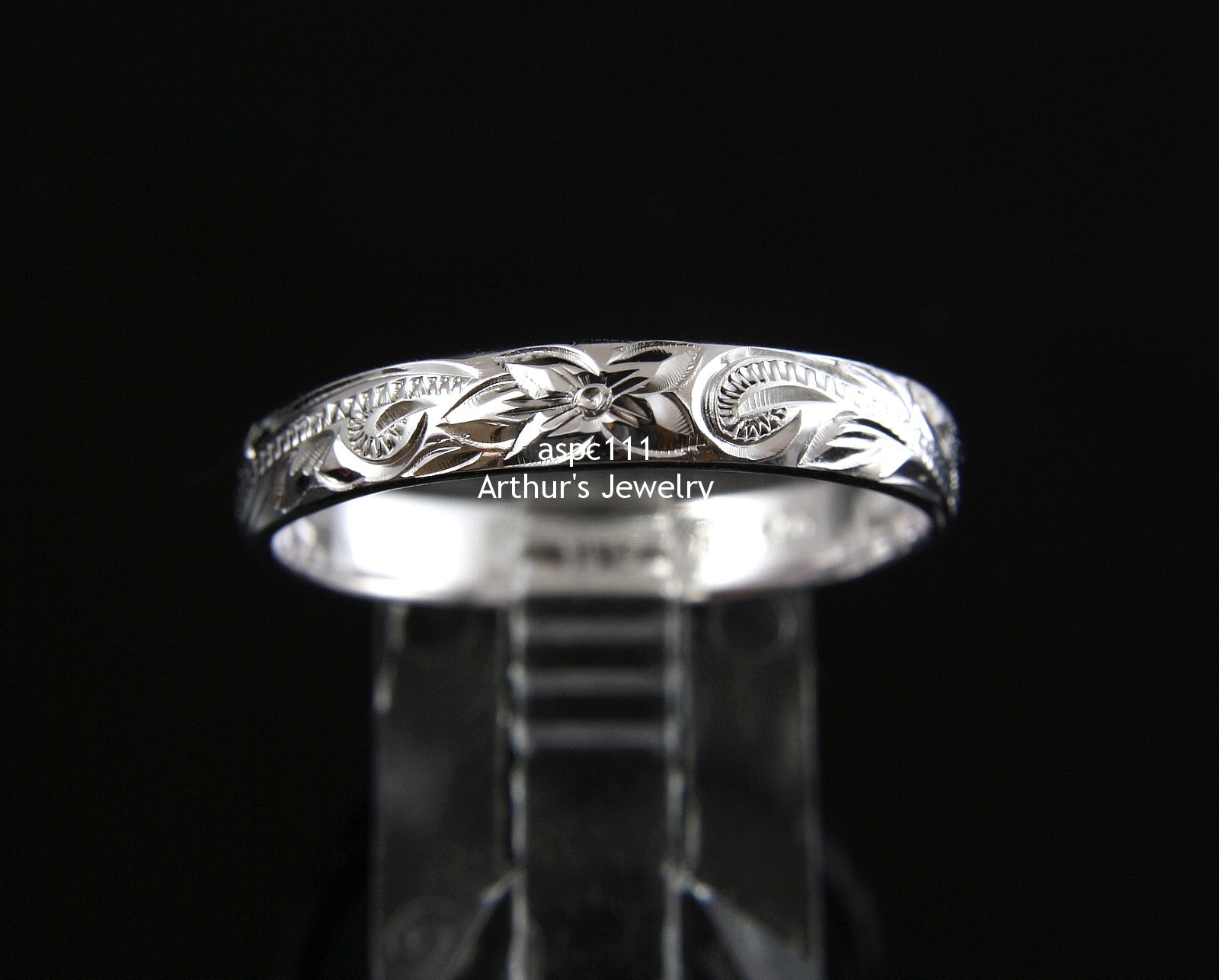 4MM STERLING SILVER 925 HAWAIIAN PLUMERIA SCROLL BAND RING SIZE 1 – 12