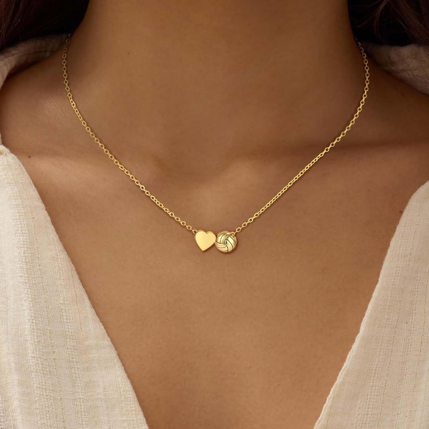 Volleyball Necklaces Gifts for Women Teen Girls, 18K Gold Plated Volleyball Pend