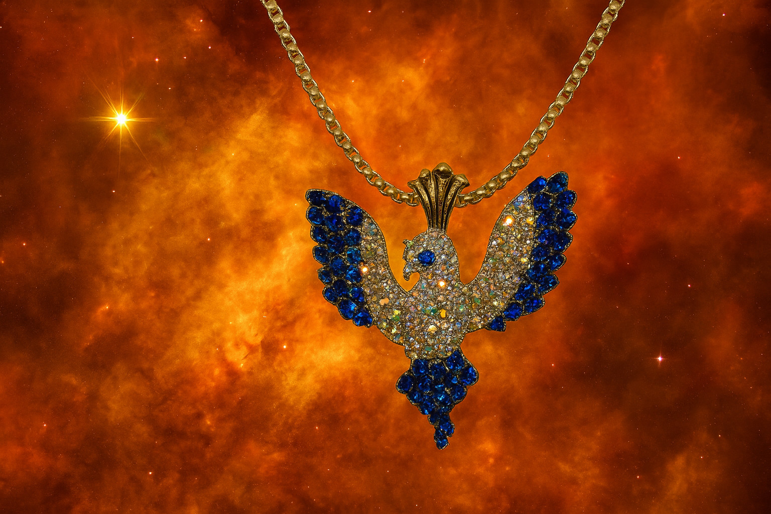 Crystal Phoenix Pendant Necklace Jewelry Set Handmade – Phoenix Gift