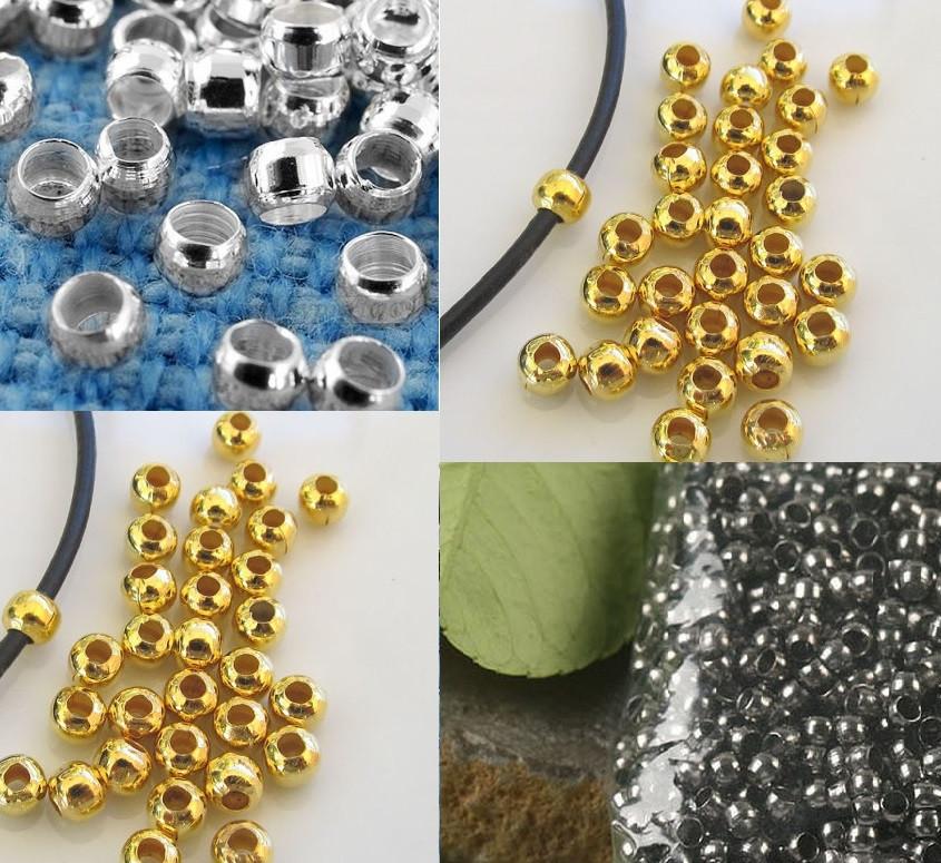 Crimp End Beads ROUND 2, 2.5 or 3MM 8 Plated Colors and Many Sizes