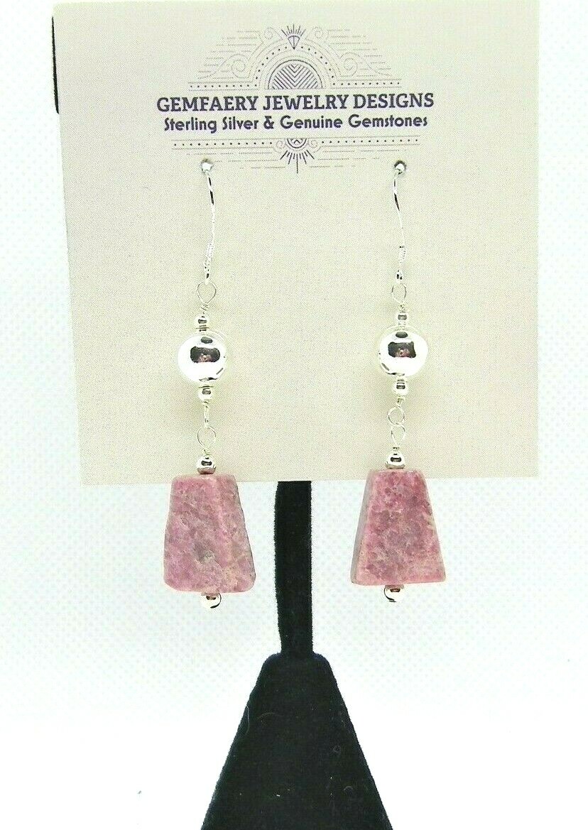 RARE! Sterling Silver Natural THULITE Dangle Earrings #6390…Handmade USA