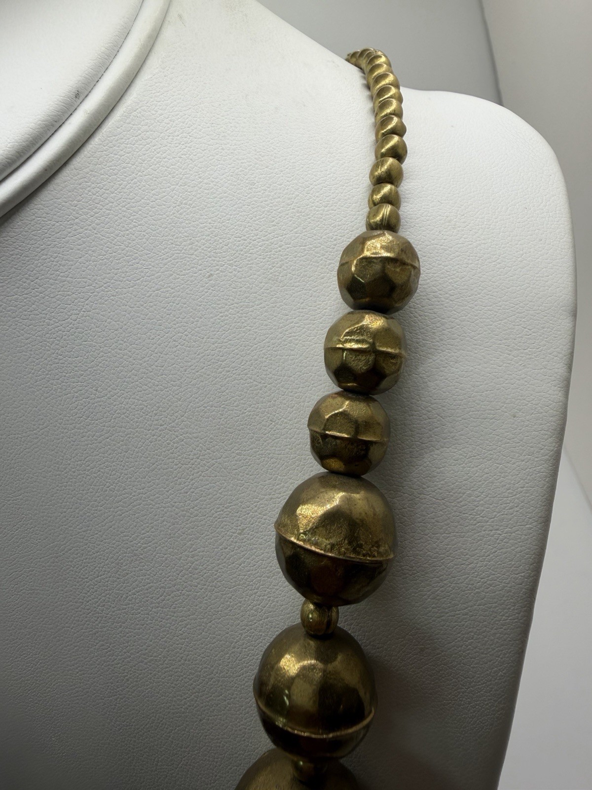 Antique Brass Hammered Hollow Necklace Estate Jewelry Southwestern
