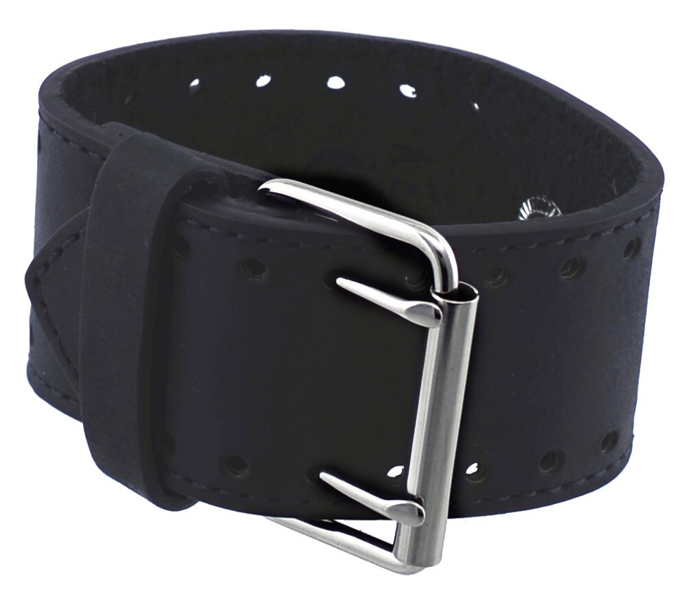 Rev CHO-K Crazy Horse Leather 22mm Lug Width Wide Black Cuff Watch Band