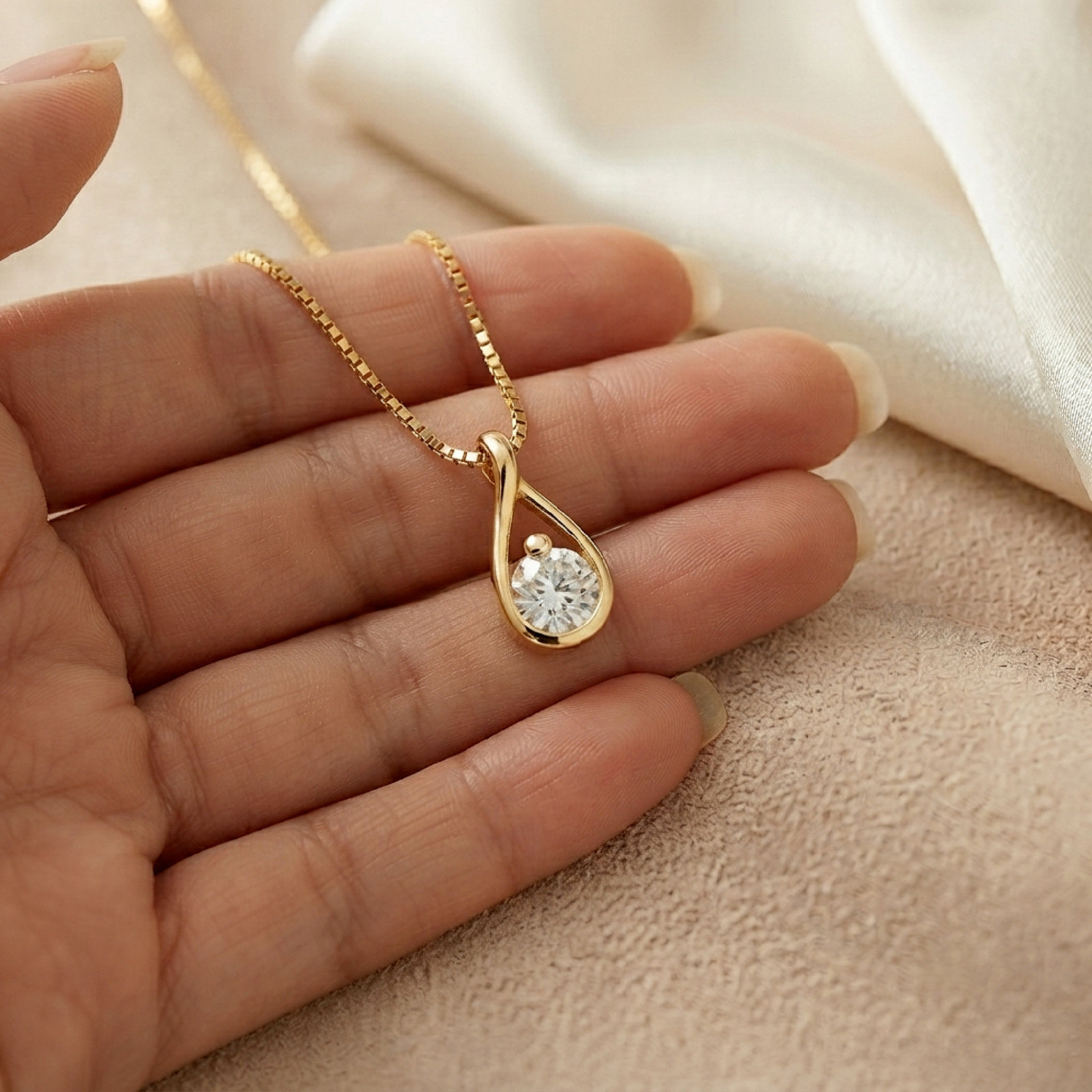 Round Cut Solitaire Moissanite Diamond Pendant 14K Solid Yellow Gold For Women’s