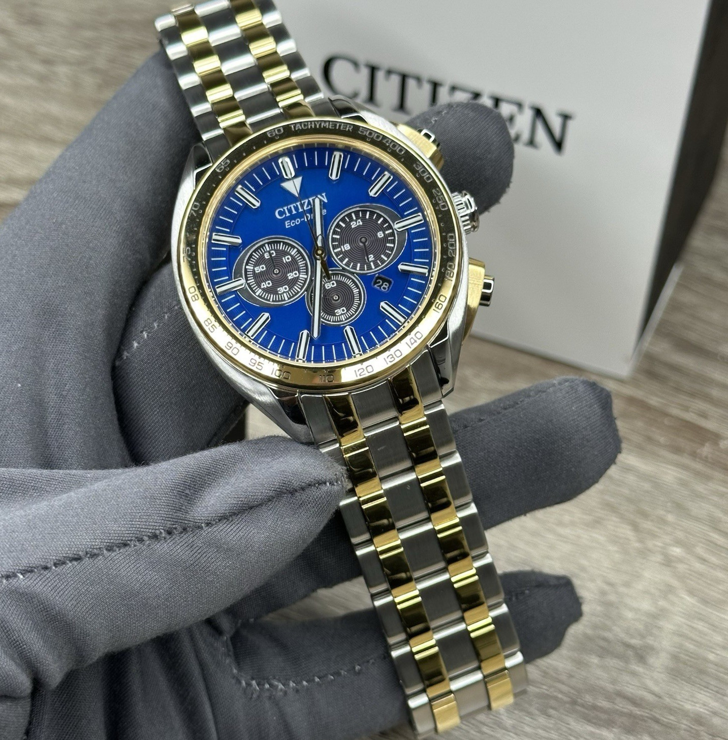 NEW✅ Citizen Carson Blue Dial Tachymeter Two Tone Steel Men’s Watch CA4544-53L
