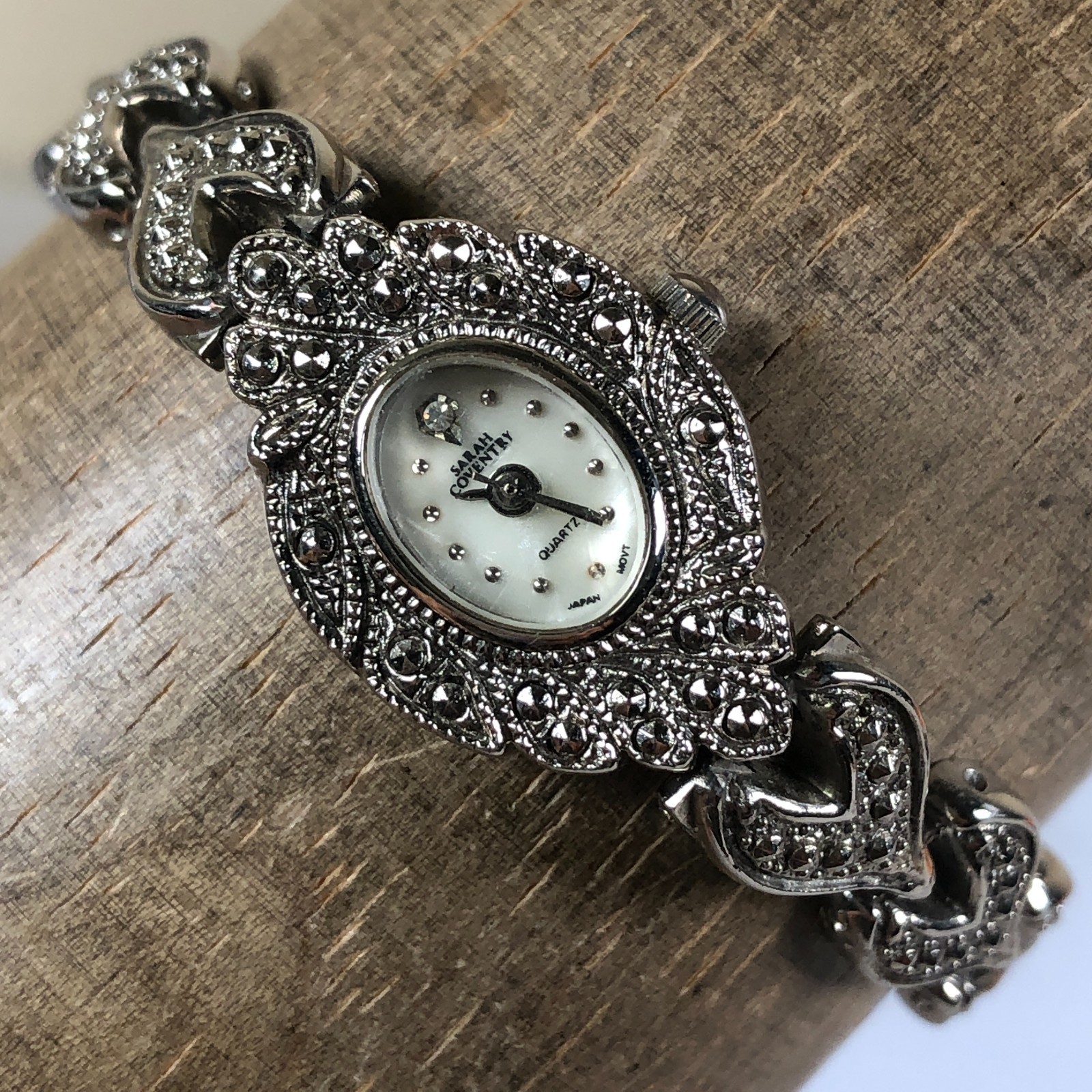 Sarah Coventry Women LSC215 Marcasite Silver Tone Oval Quartz 18mm Watch 6 3/4″
