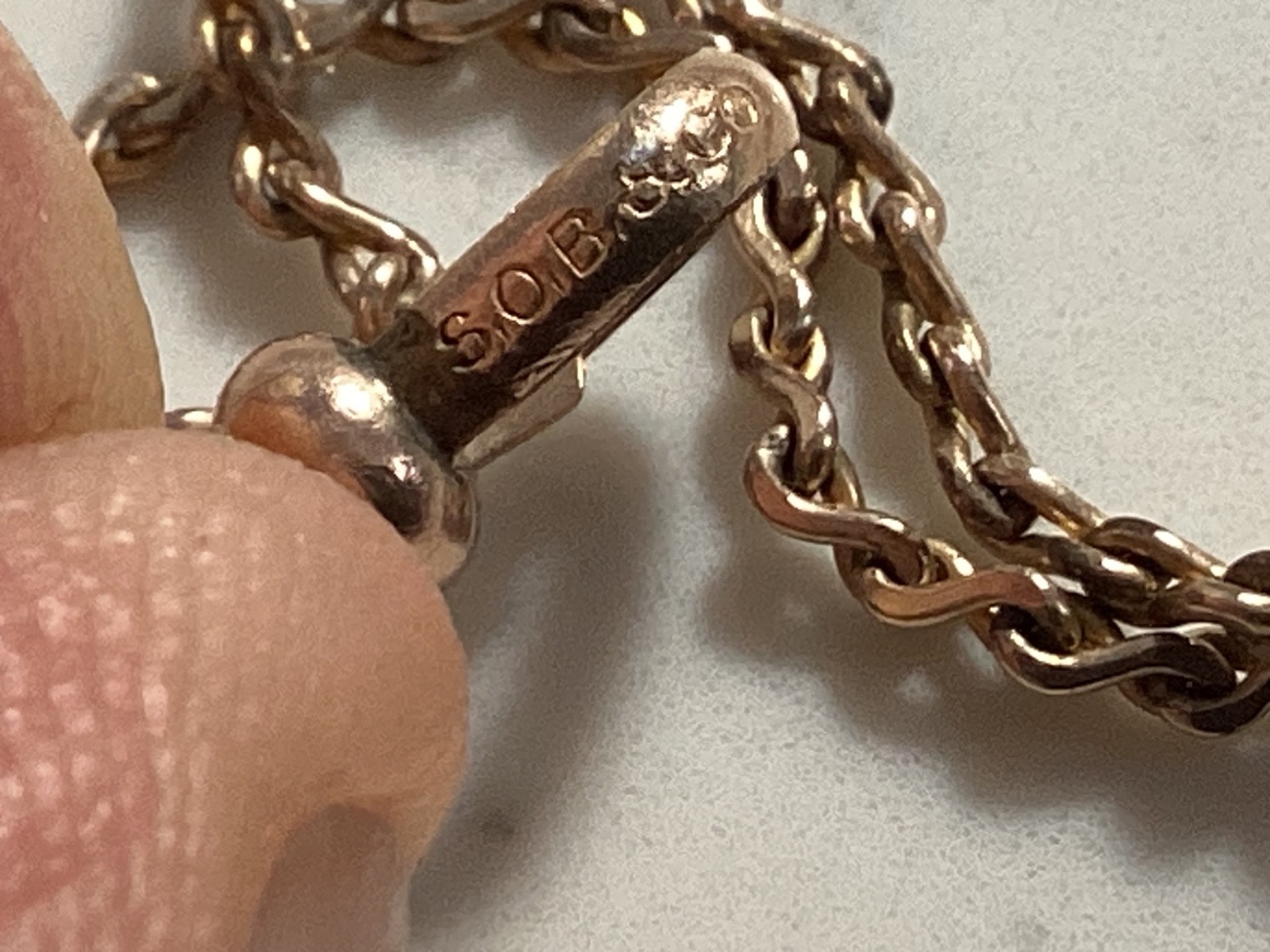 ANTIQUE SIGNED S.O.B. & CO. GOLD FILLED RUBY, PEARL SLIDING WATCH CHAIN NO RES