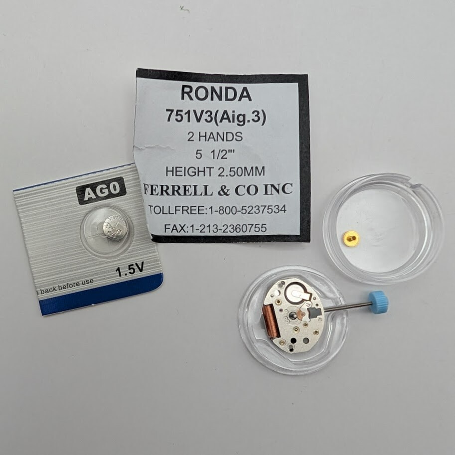 Quartz Watch Movement Ronda 751V3 AIG.3 2 Hand Height 2.50mm