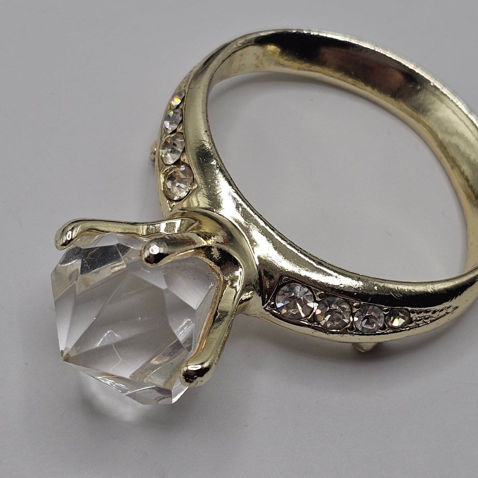 Vtg AJC Sparkle Stmt Ring Brooch Gold Tone Glam Engagement Bachelorette Bling