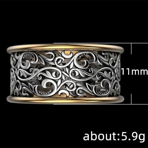 Carved Dainty Wide Antique Vintage Ring Silver plated Old Edwardian Wedding Band