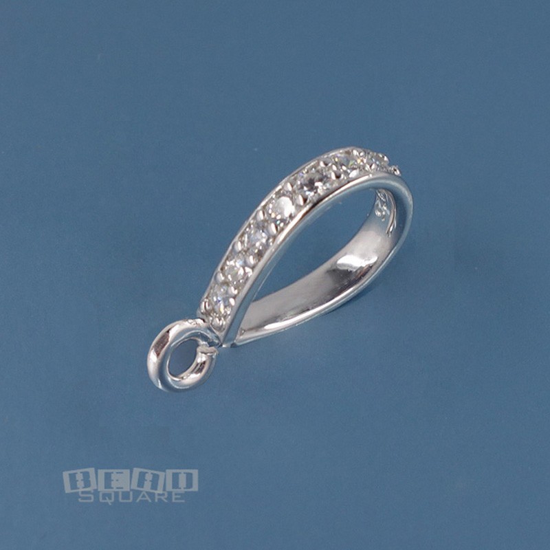 Large Sterling Silver CZ Crystal Pendant Bail Connector, Open Loop #33421