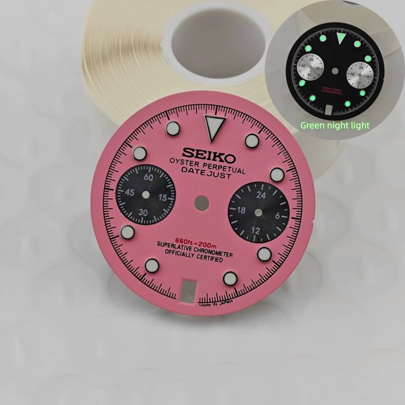29.5mm Multi-functional 6 o’clock Watch Dial Green Lume for VK64 Movement Parts