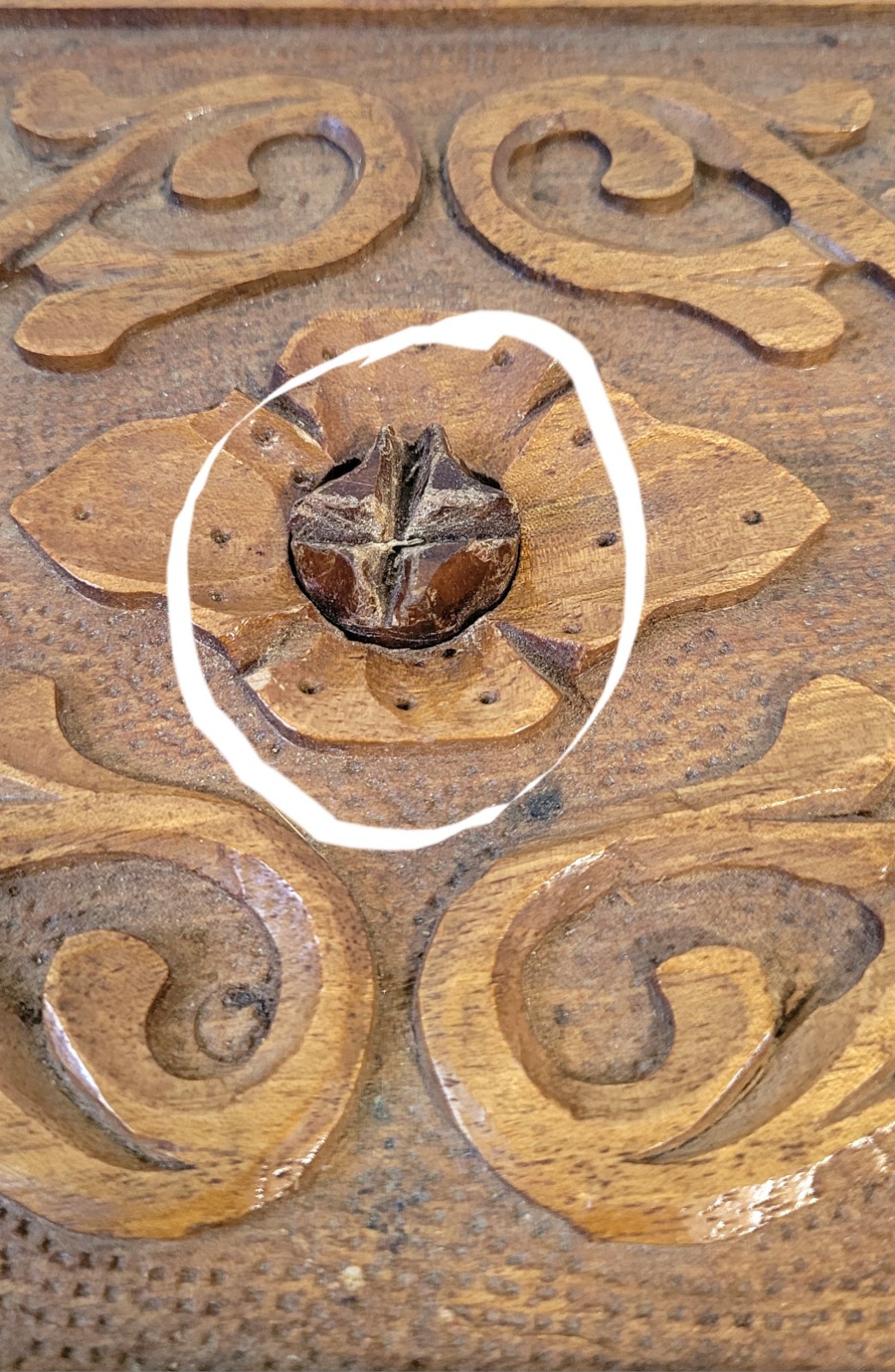 Vintage Hand-Carved Walnut Wooden Treasure Box with Rose Rotation Puzzle Lock