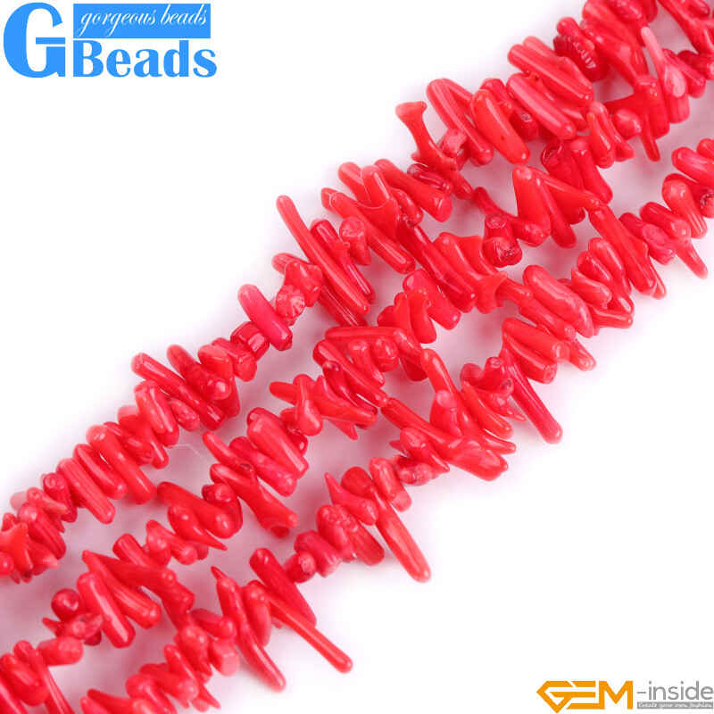 Pink Red White Stick Coral Beads Irregular Spike Gemstone For Jewelry Making 15”
