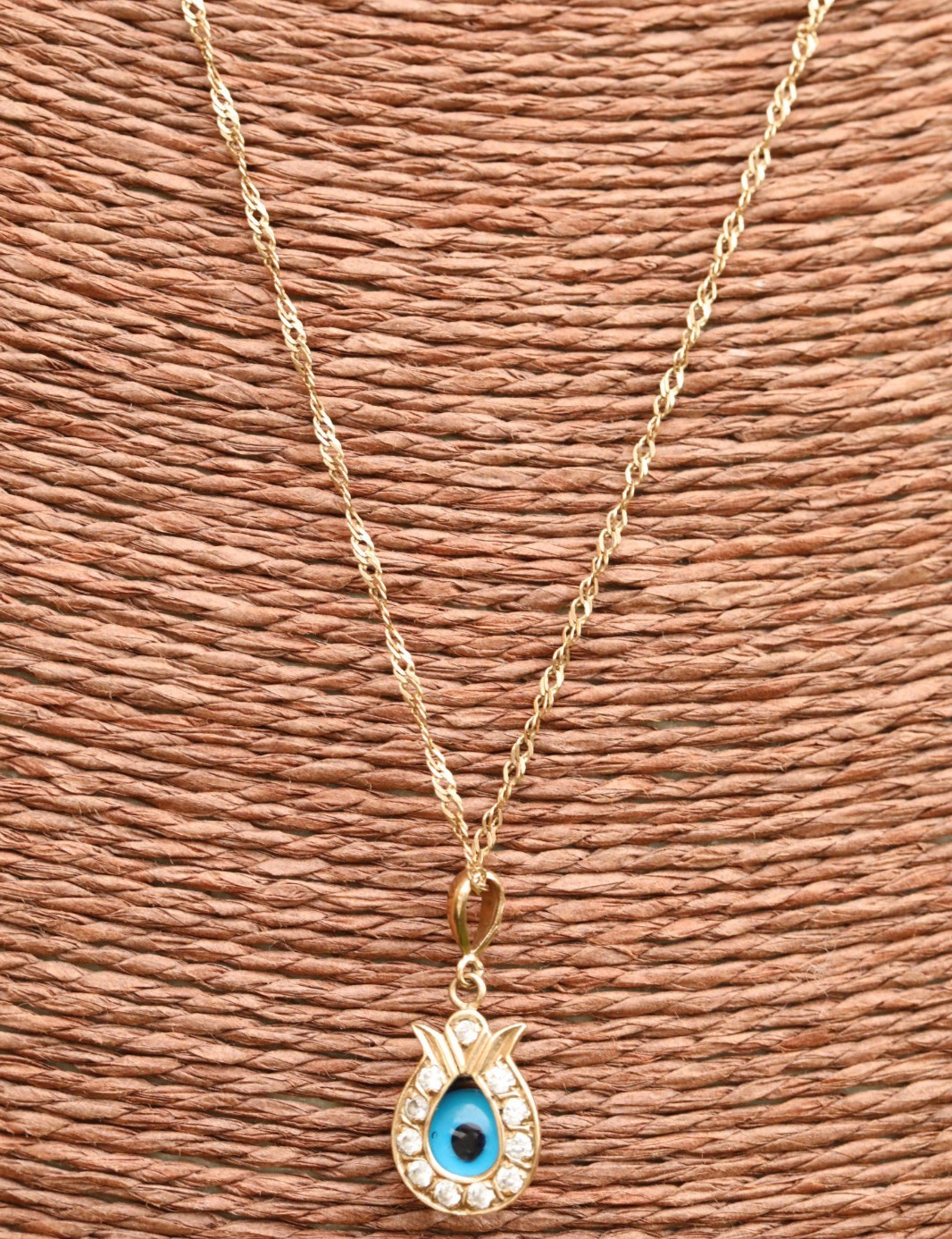 9ct Solid Yellow Gold 19″ Chain Necklace & an Evil Eye Pendant, Charm Vintage