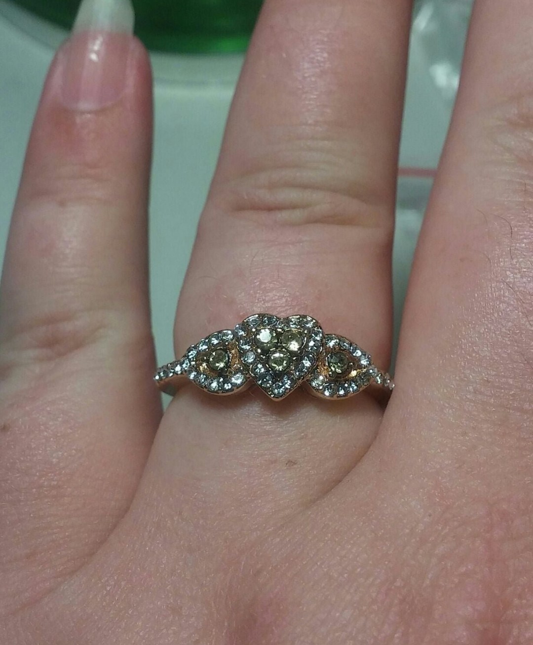 18k Rose Gold Over Sterling Silver Cognac + White Gemstone Heart Love Ring sz 9