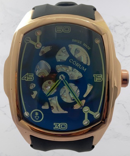 Beautiful Corum Skeleton Black Dial Automatic Working Wristwatch Rubber Strap