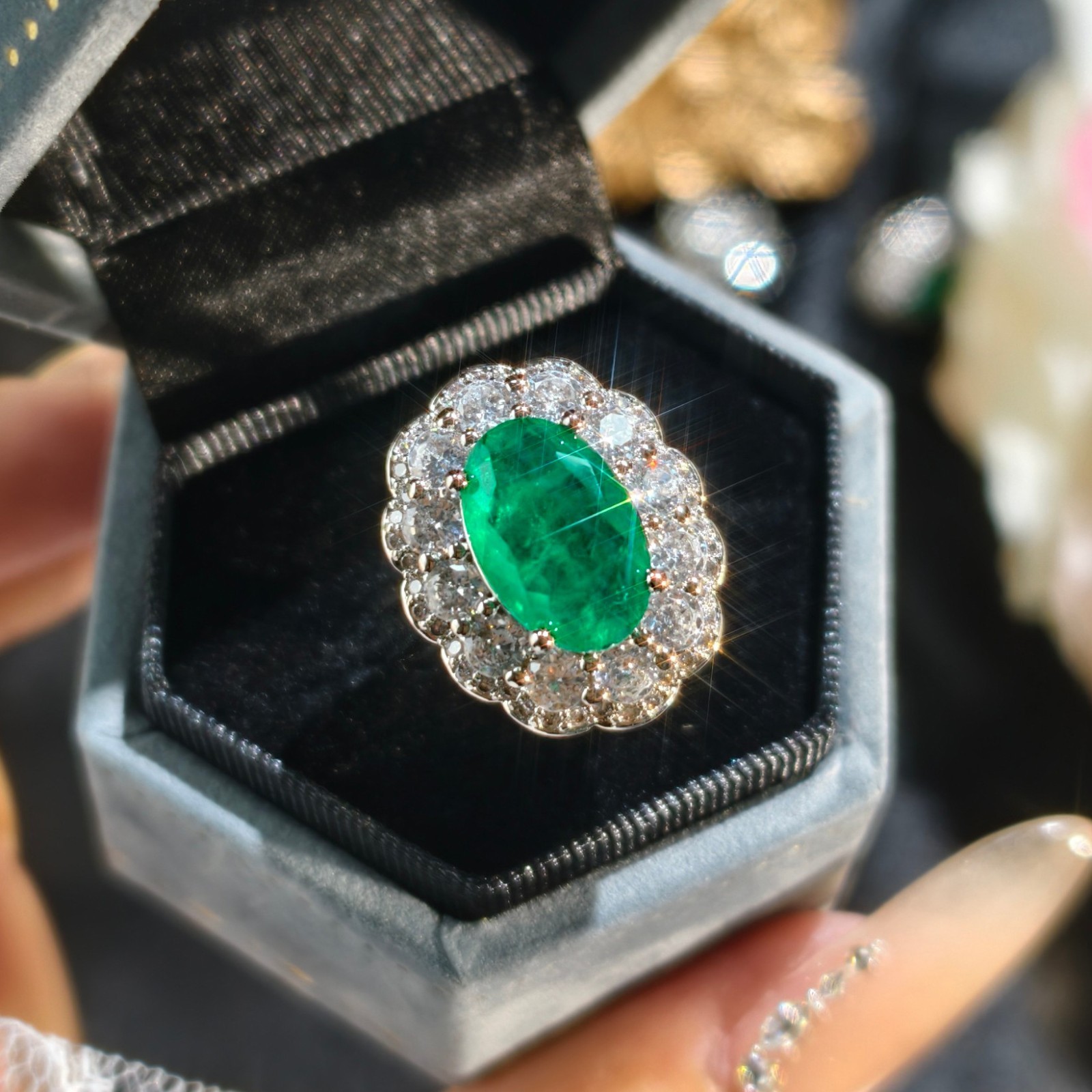 New Flower Style Neon Green Citrine White Topaz Gems Charm Women Silver Rings