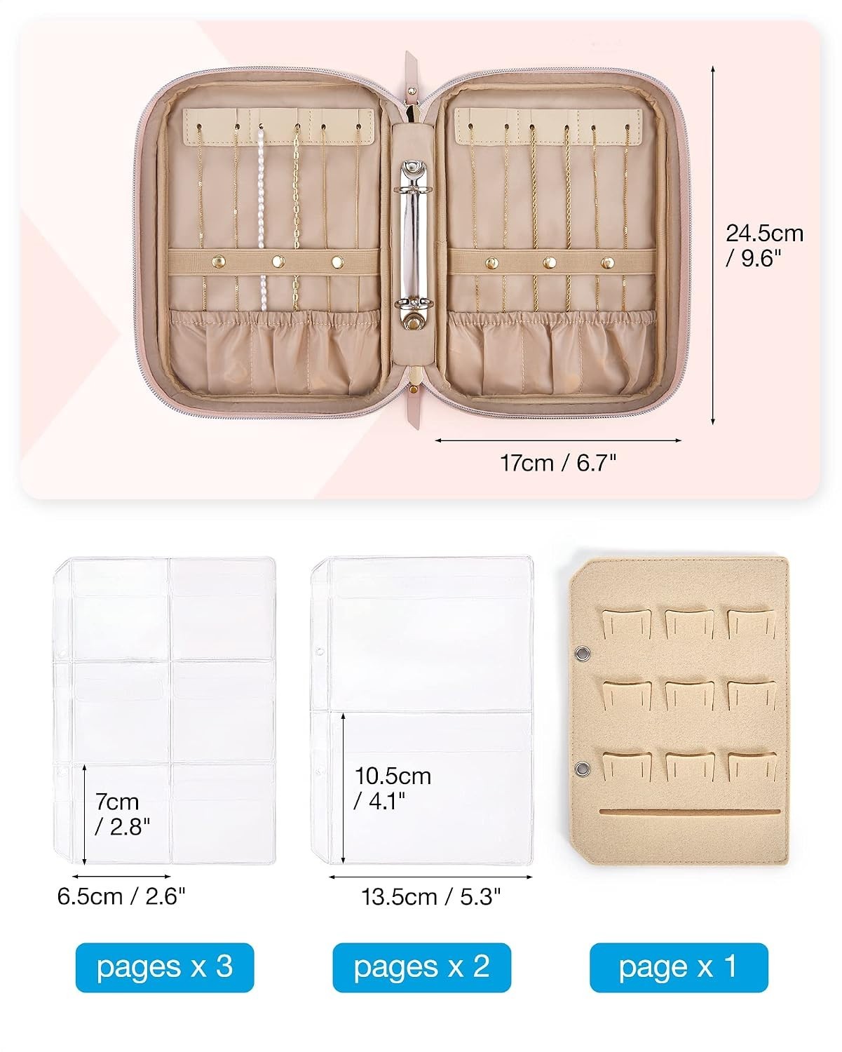 Portable Waterproof Jewelry Organizer – Pink Ring Binder for Travel & Home Use