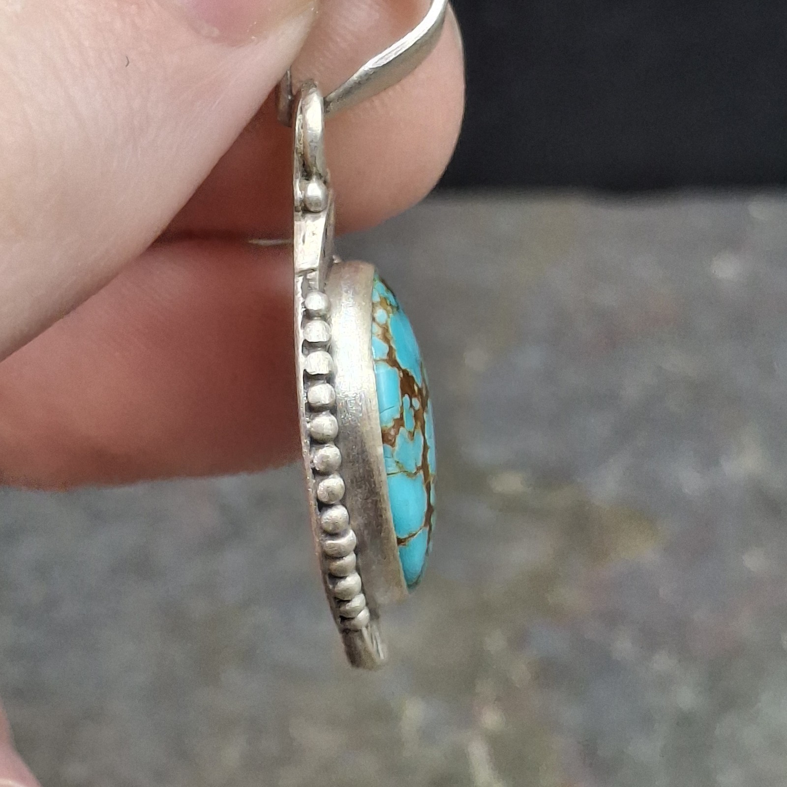 Number 8 Turquoise Pendant 925 Sterling Silver Southwestern Native Style