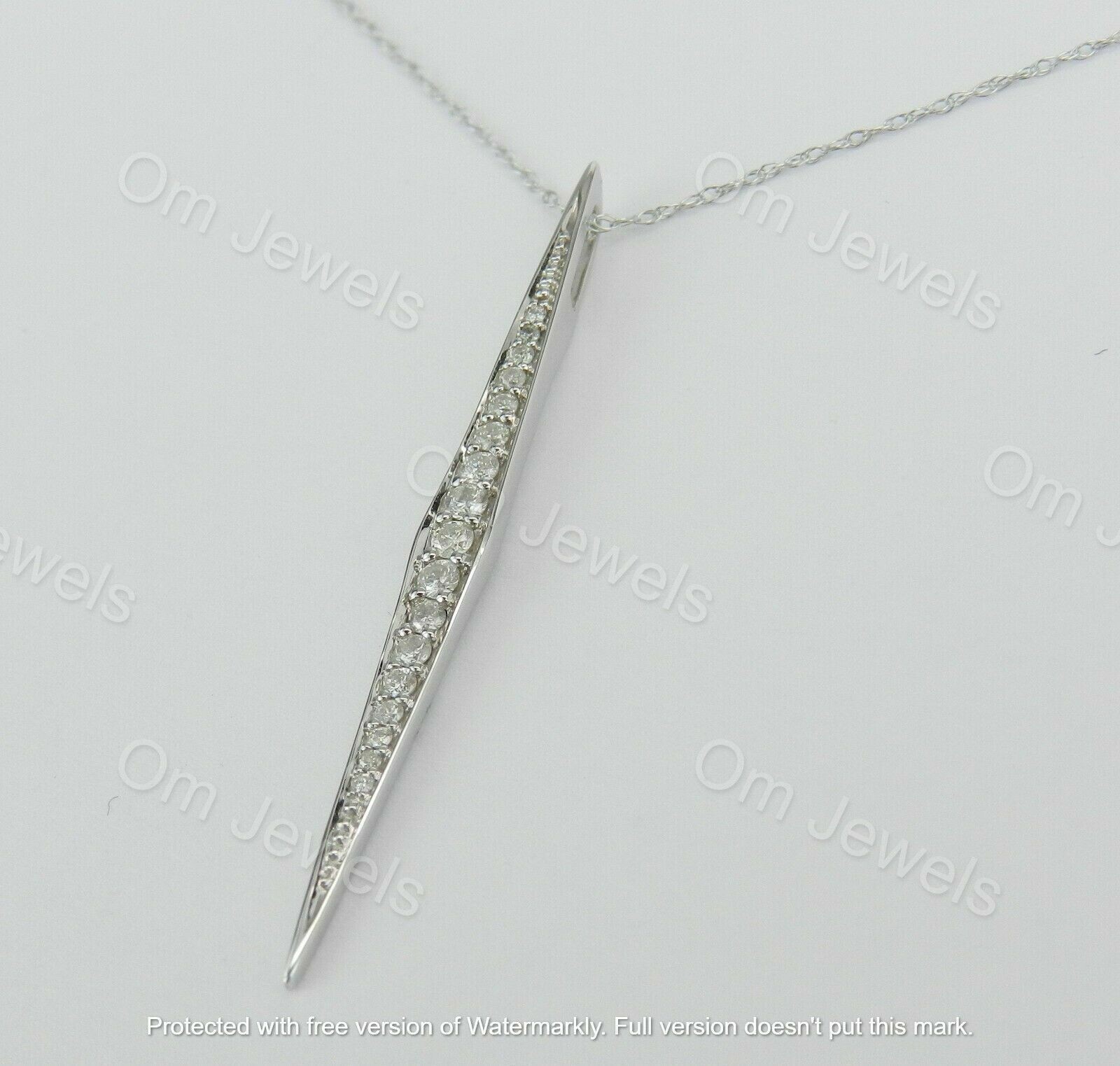 Delicate 0.15Ct Round Cut Diamond Bar Pendant 14K White Gold Over 18″ Free Chain