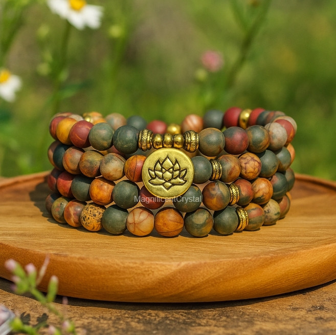 Vintage Red Creek Jasper Stone Bracelet Necklace 108 Beads Mala Jewelry Gifts