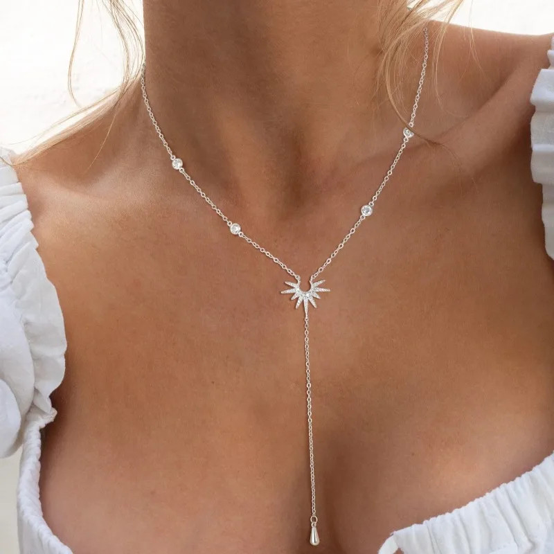 Luxury Y-Shaped Stainless Steel Pendant Necklace For Women Girls Fashion Cubic Z