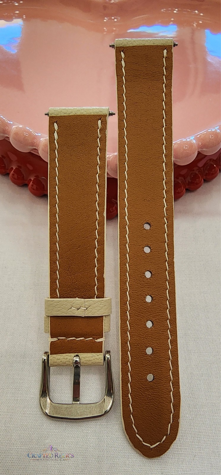 18mm Handmade Ivory French Sheepskin Leather Watch Strap Cream White 18-16
