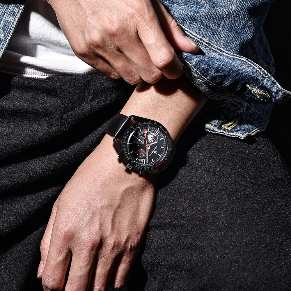 Men’s Moon Chronograph Quartz Watch Sapphire Waterproof Wristwatch