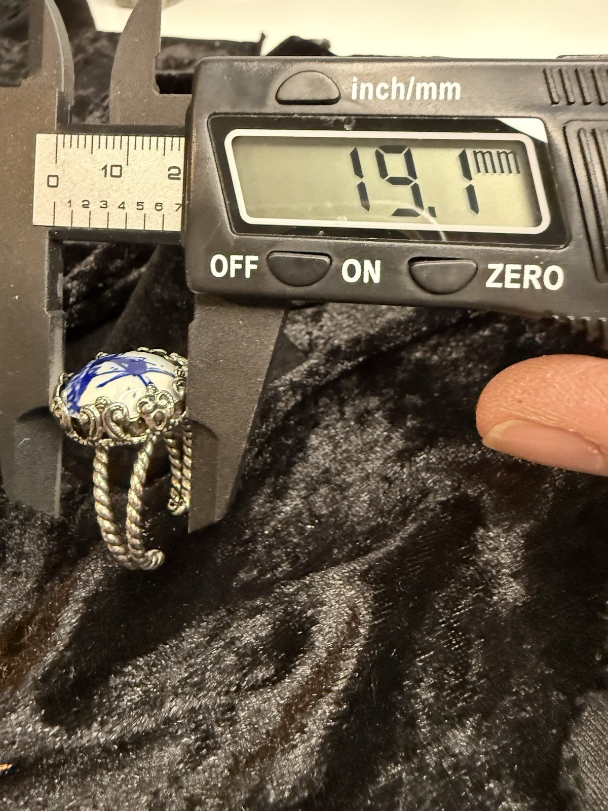 Silver Toned Adjustable Ring Blue Delft Style Windmill