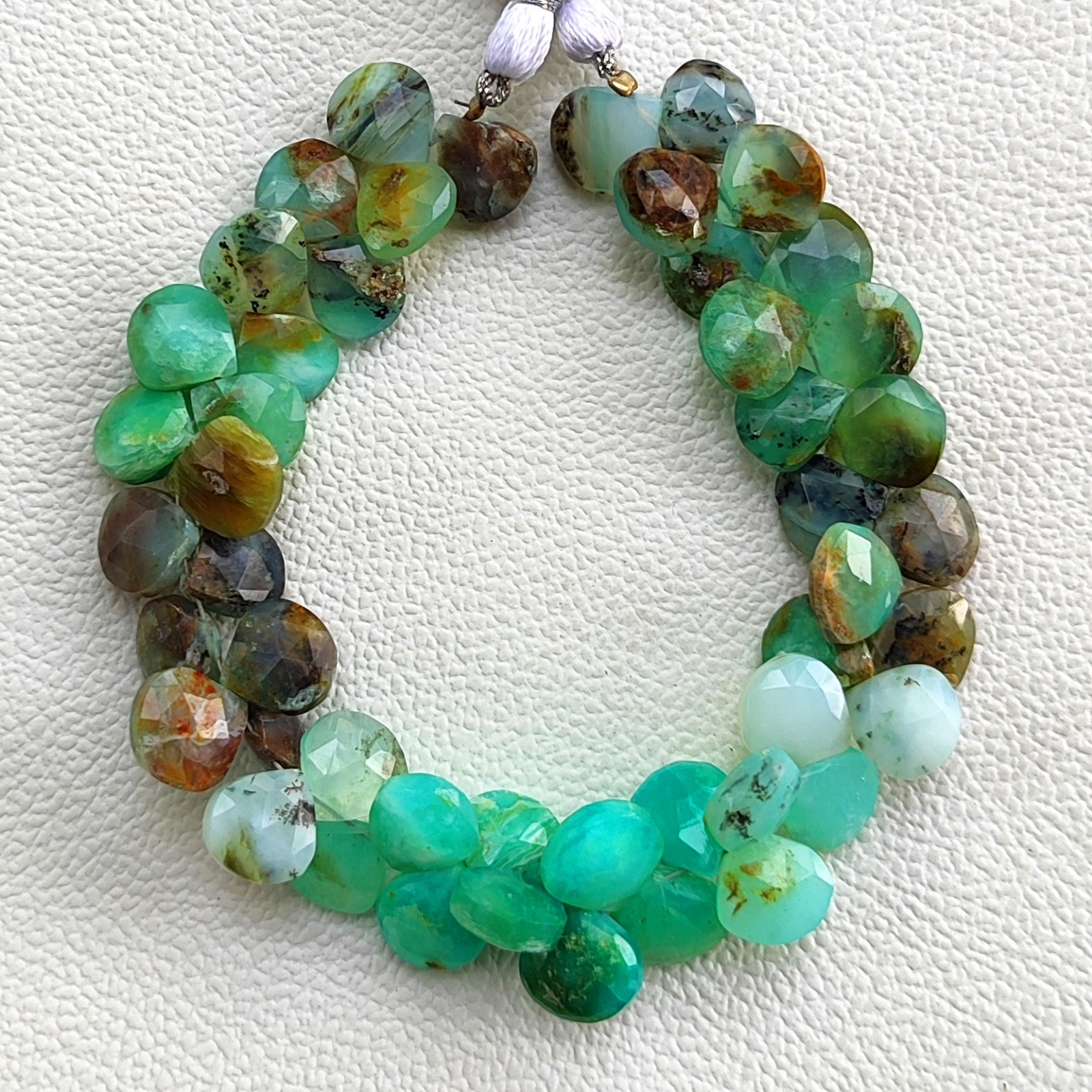 Natural Peruvian Opal Heart Faceted Gems Briolette Beads 11 mm 8 Inch Strand