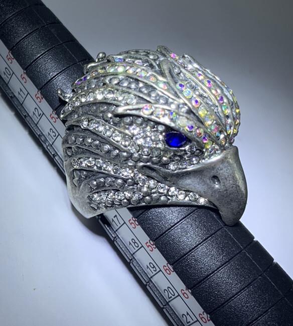 ST & Crystal Eagle Ring W/ Blue Sapphire Rhinestone Eyes, Aurora Borealis Crown