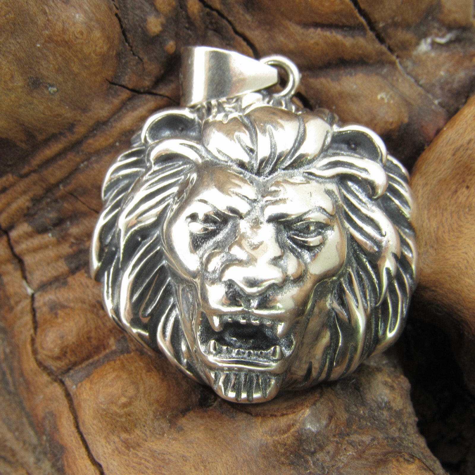 Solid 925 Sterling Silver Lion Head Face Pendant, Spirit Animal Totem Jewelry