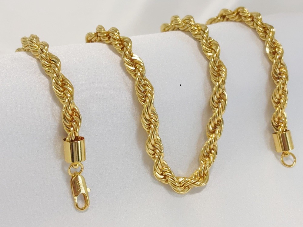 18K Yellow Gold 8mm Rope Chain Link Necklace Bracelet Mens Women 28″