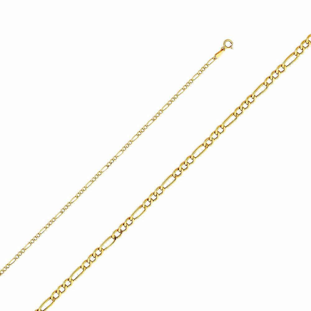 14k Real Yellow Gold Plain 2 mm Figaro Chain Necklace Cadena de Oro Eslabones