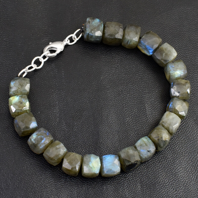 190.00 Cts Natural 7 Inches Long Labradorite Faceted Beads Bracelet NK 50E163