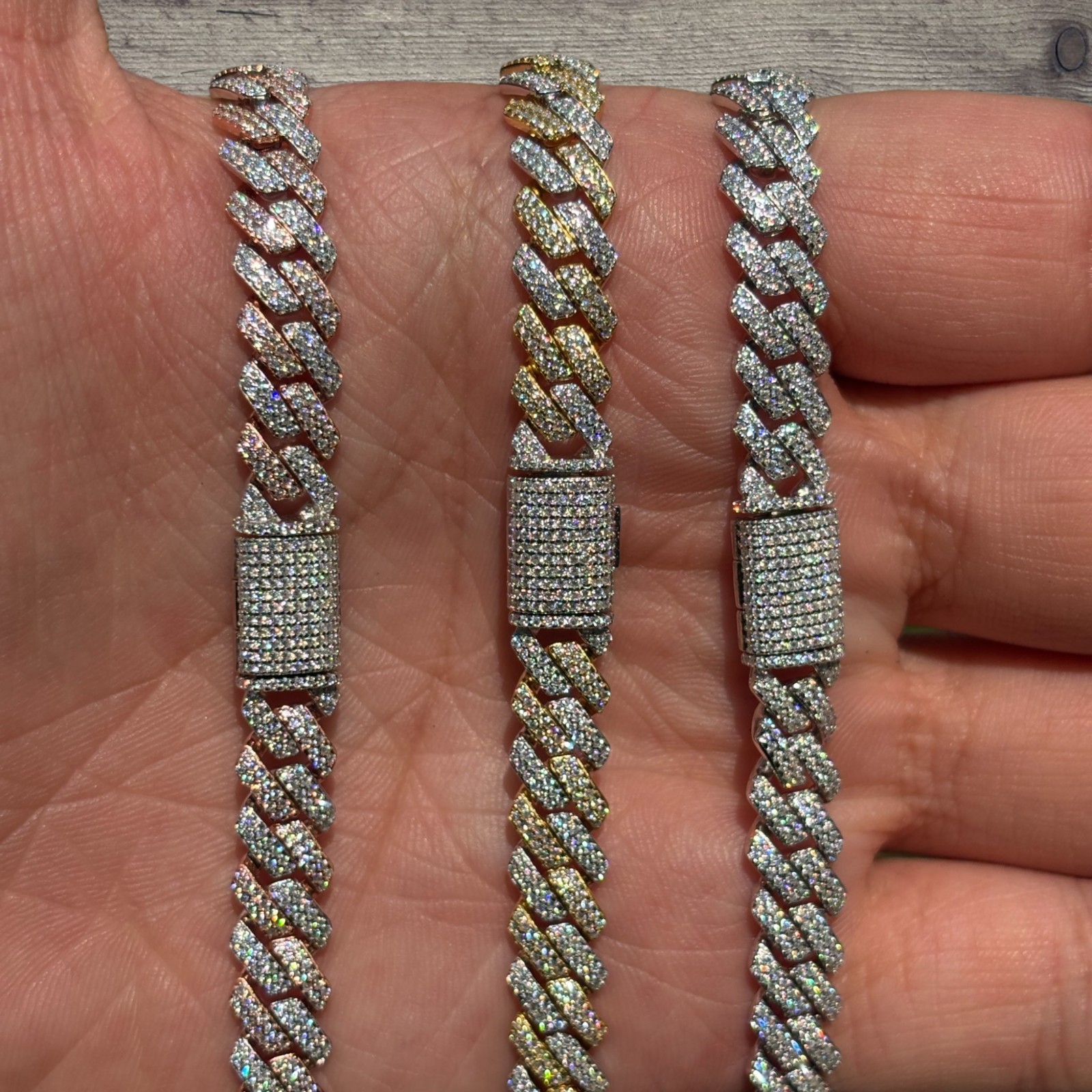 8mm Moissanite Cuban Prong Chain – 925 Sterling Silver or 14k Gold/Rose/Black