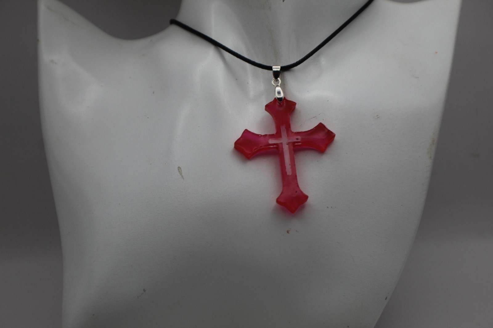 Simple Bright Red Resin Cross Pendant On A Cord