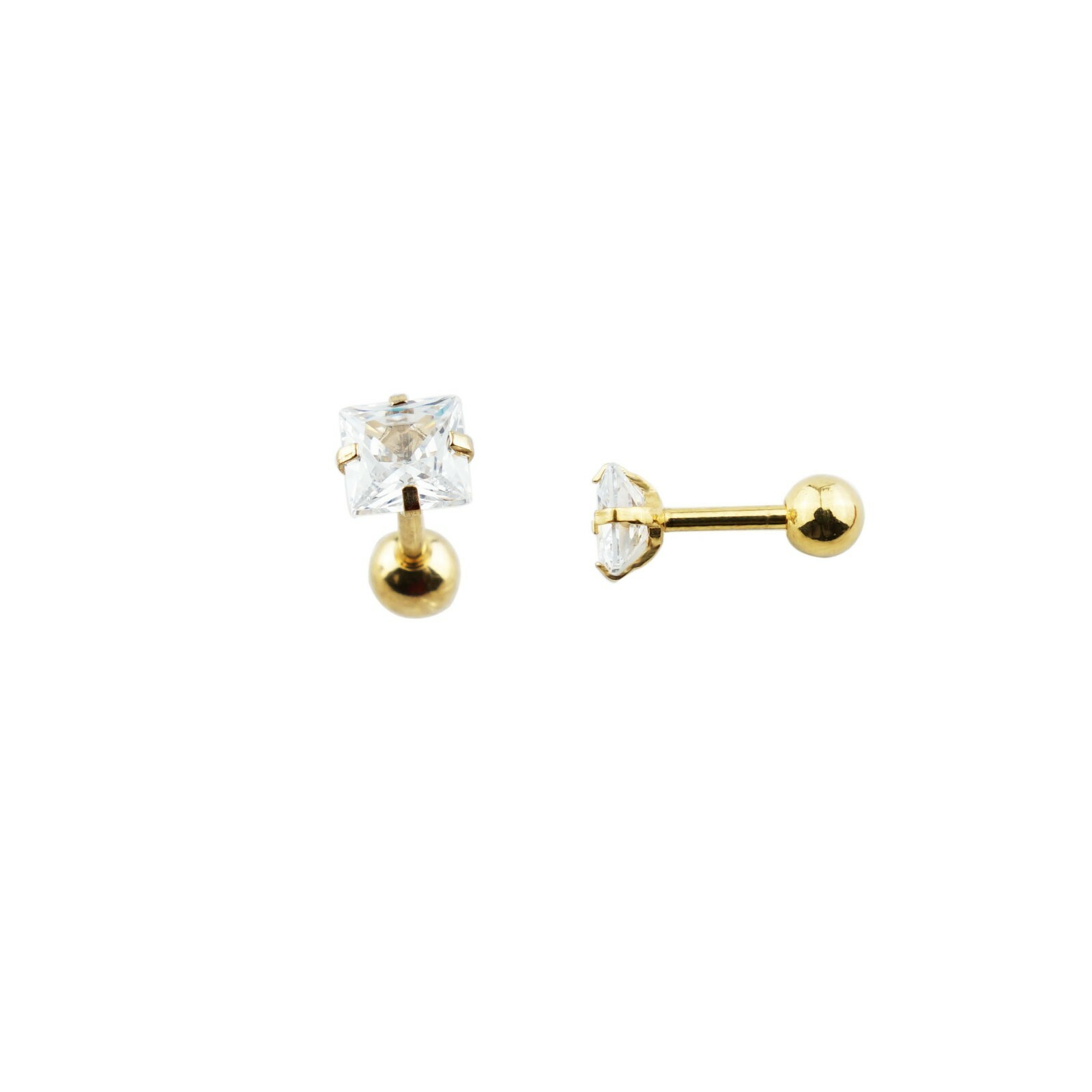 3mm-5mm Stainless Steel Square Clear Cubic Zirconia Men Women Ear Stud Earrings