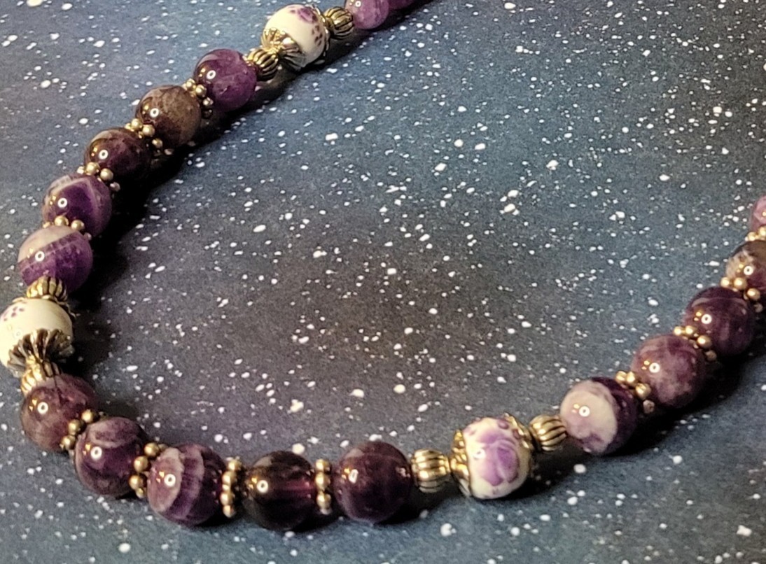 2-Piece Set made with Amethyst and Ceramic Beads and Silver Plated Findings